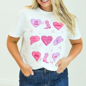 Women's White Graphic Tee with Pink Accents